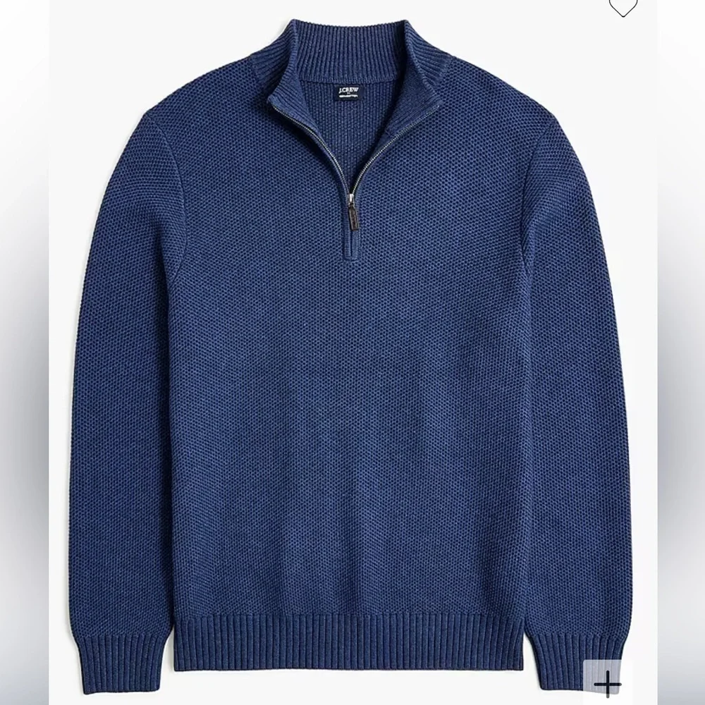 J crew heather nightfall Cotton honeycomb knit half-zip